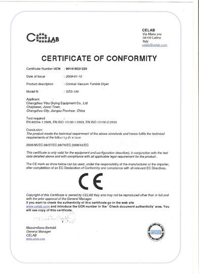 Chine Changzhou Yibu Drying Equipment Co., Ltd certifications